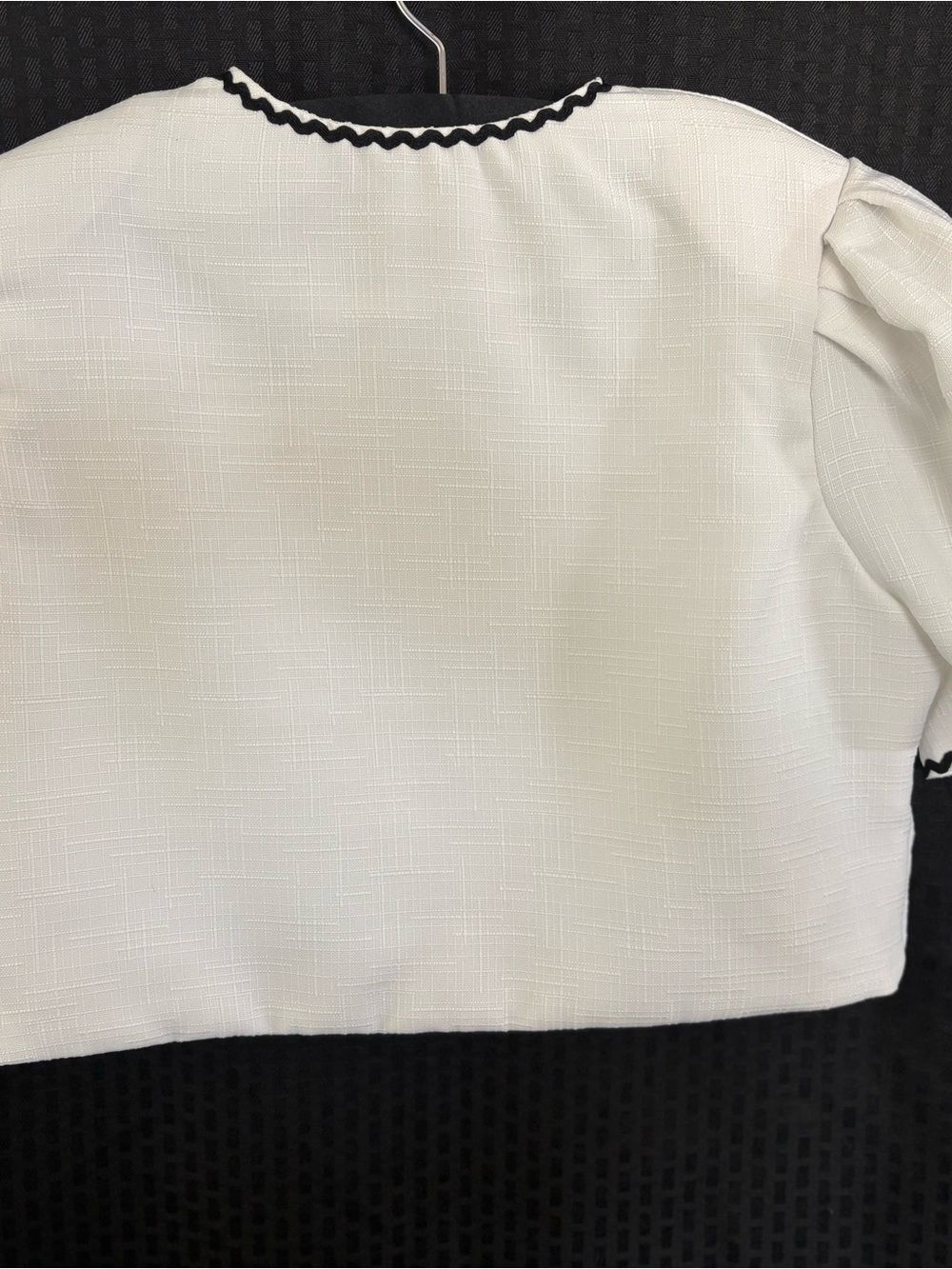 White Ruffle-Trim Button Front Blazer Jacket - Picture 2 of 4